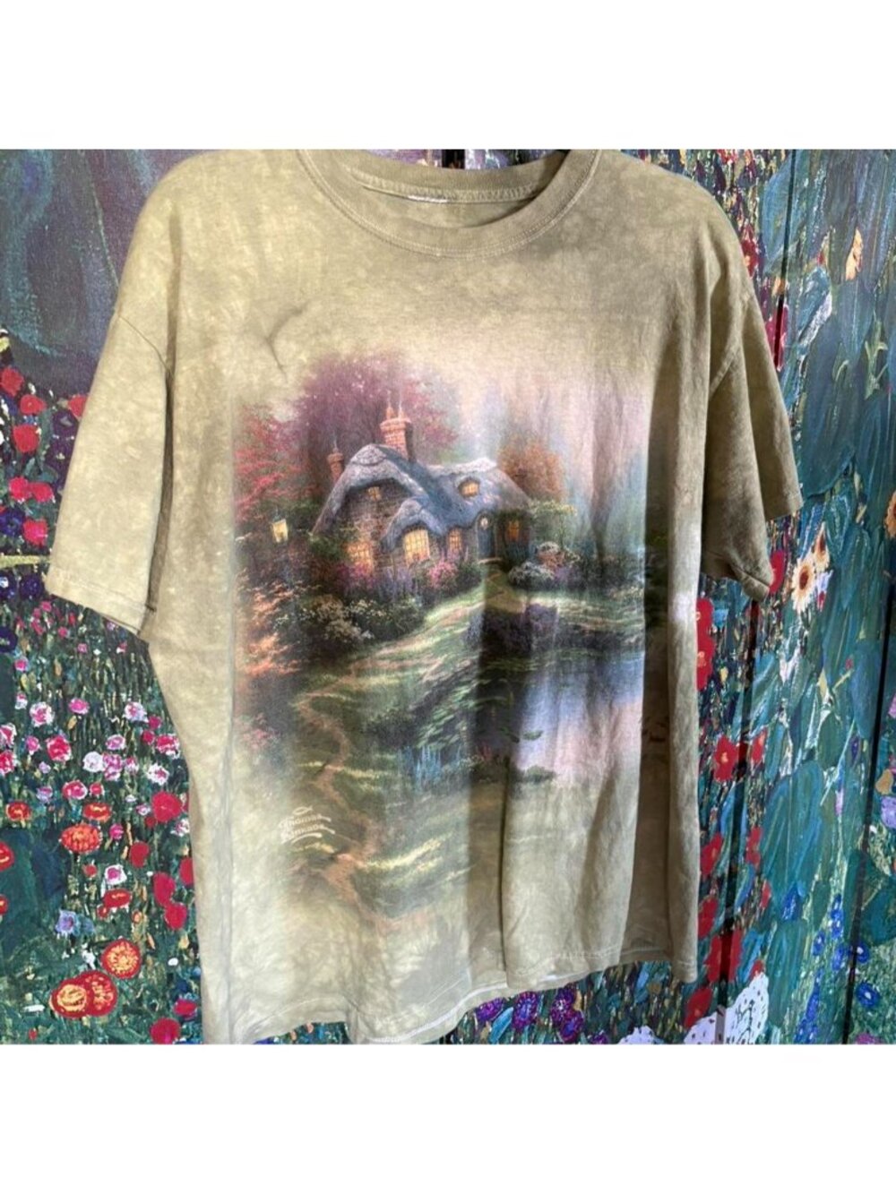 Y2K green cottage scene t-shirt